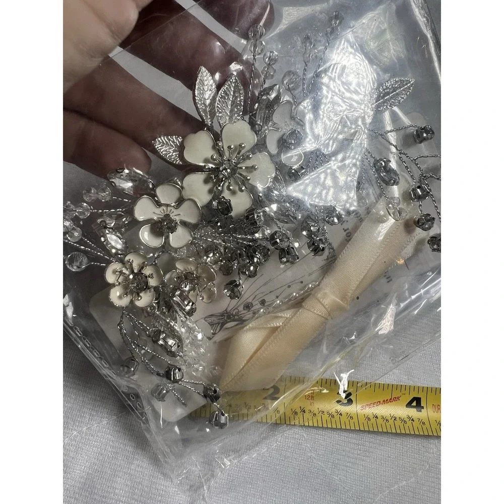 Flower Bride Wedding Hair‎ Vine Leaf Rhinestone Bridal Hair Piece Silver Floral